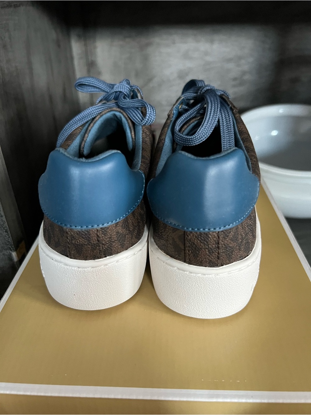 Michael Kors Brown Logo Low-Top Sneakers with Blue Accents - Picture 3 of 5
